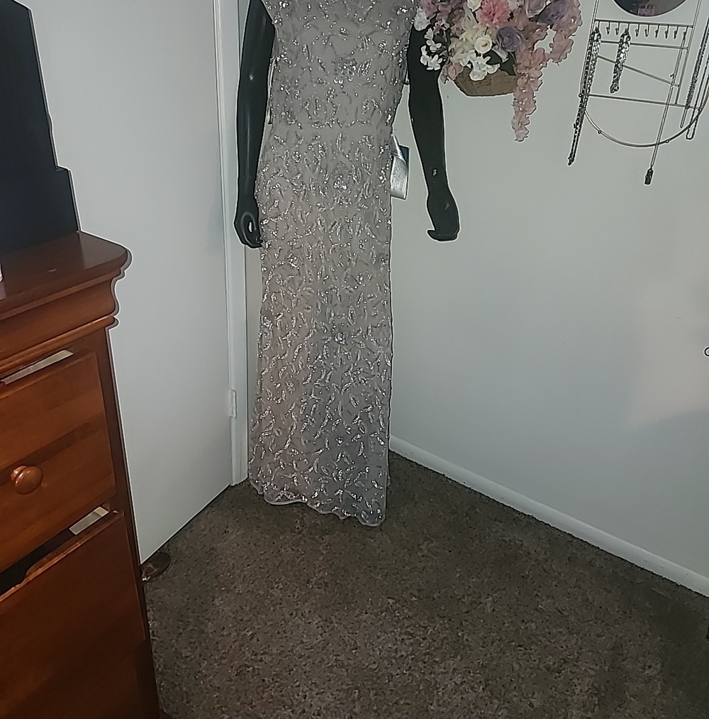 Mac Duggal Beaded Maxi Gown in Light Taupe